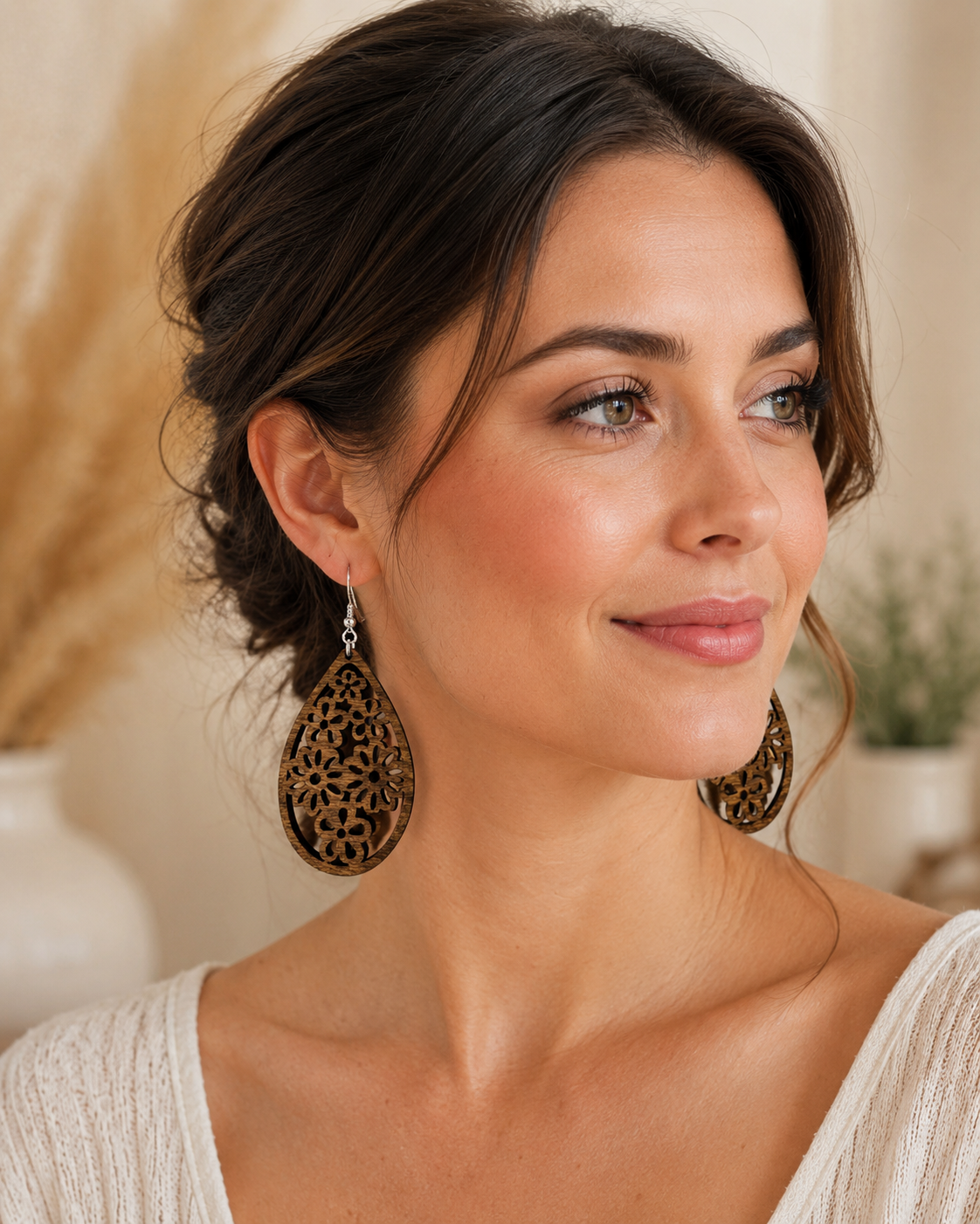 Stunning Wood Mandala Earrings in A Unique Teardrop Shape