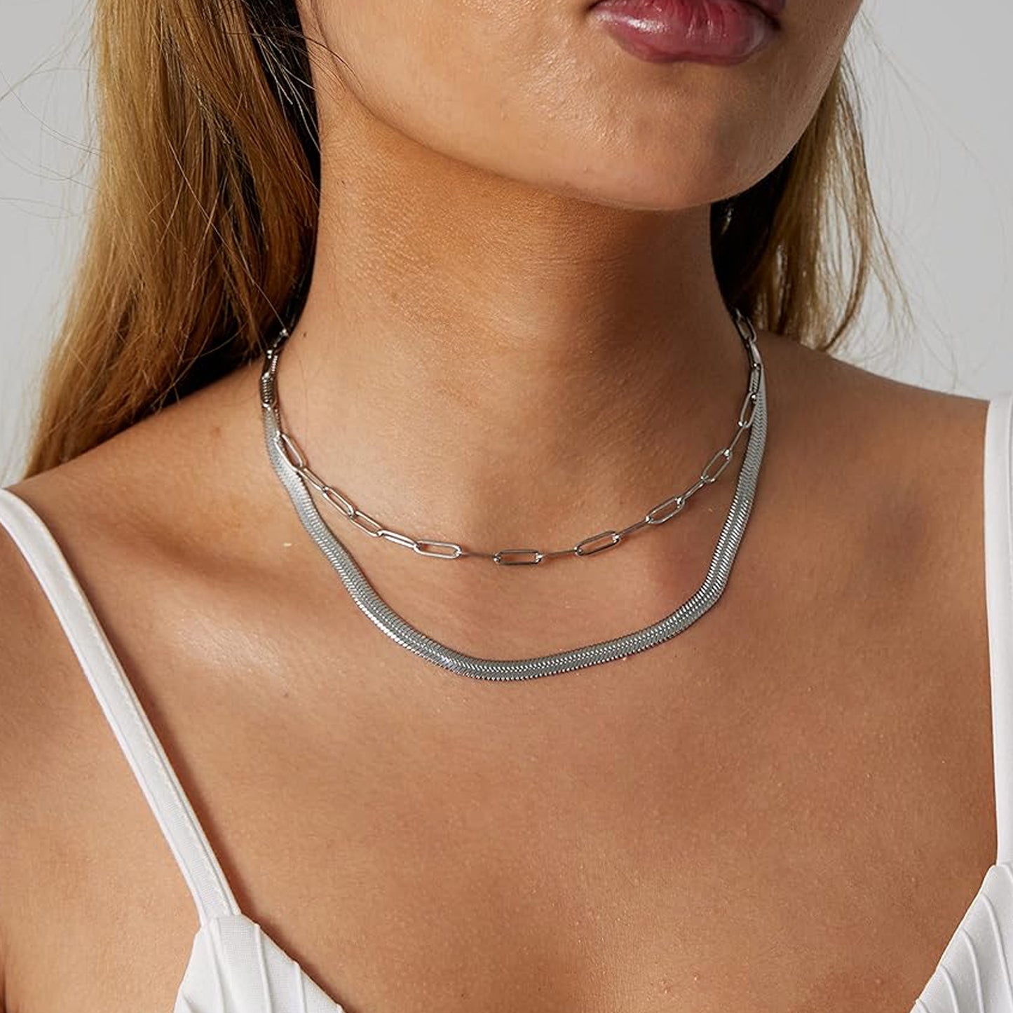 Necklace 2 Pack - Silver Paperclip & Silver Herringbone