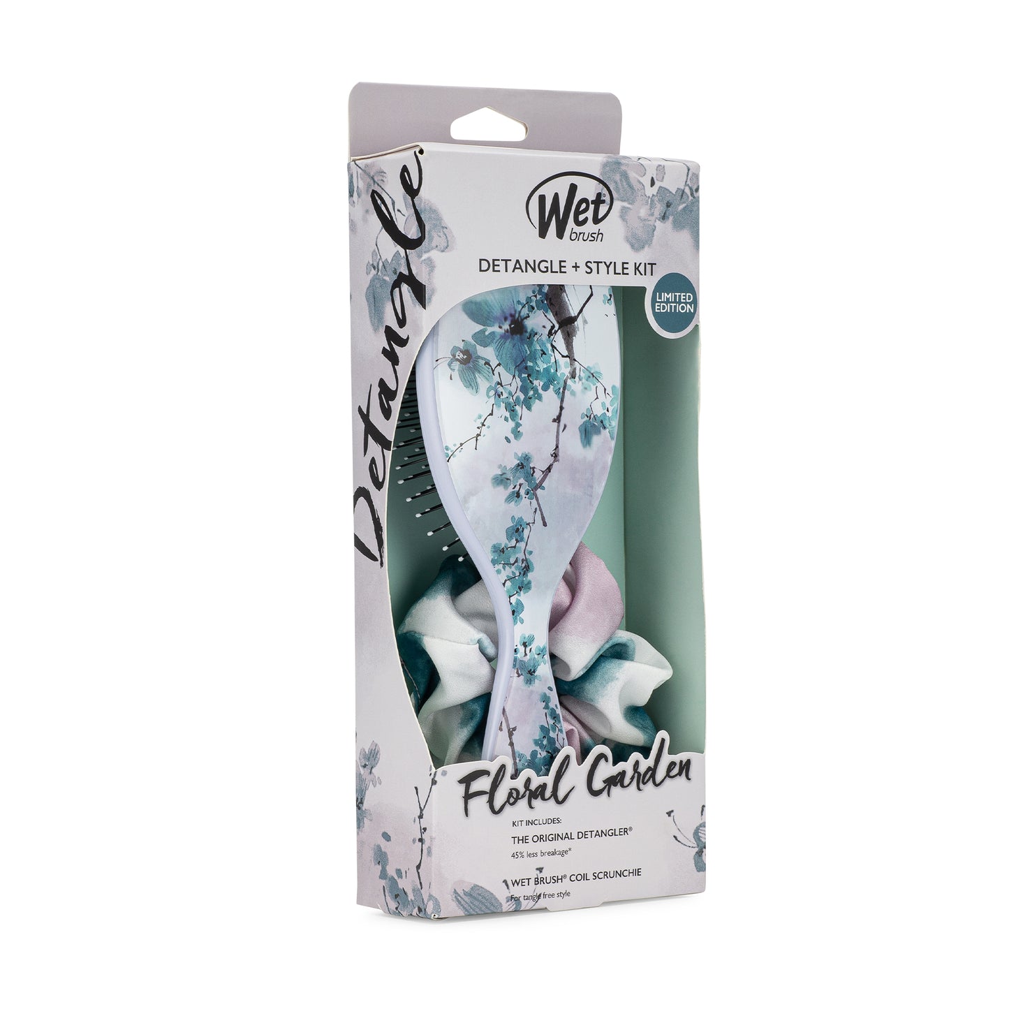 Floral Garden Brush and Satin Coil Scrunchy Set