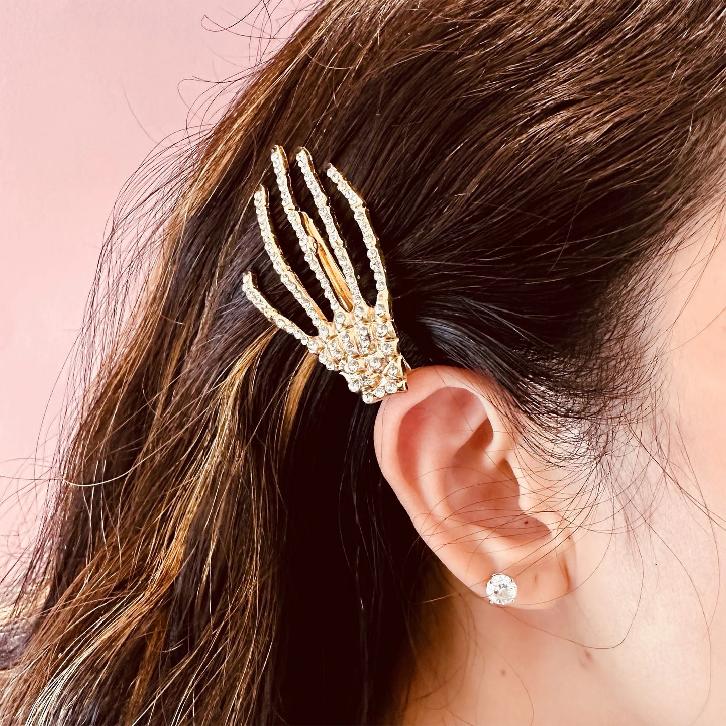 Rhinestone Skeleton Hand Hair Clip