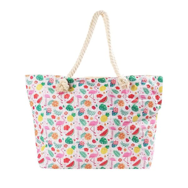 Tropical Print Beach Bag with rope handles