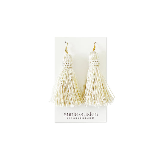 Annie Austen Cream Tassel Earrings