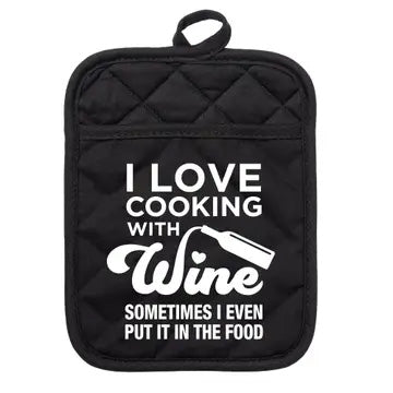 "I Love Cooking With Wine" Pocket Pot Holder