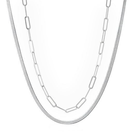 Necklace 2 Pack - Silver Paperclip & Silver Herringbone