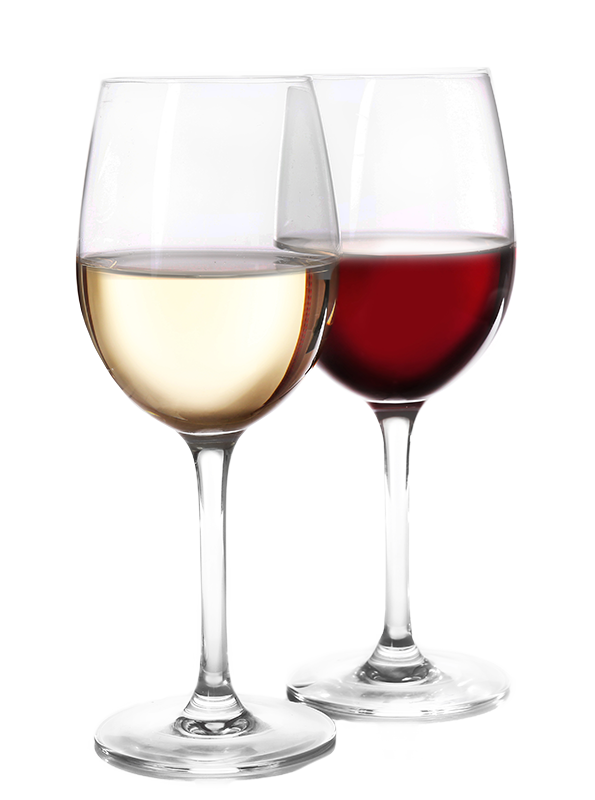 One glass of white wine and one glass of red wine.